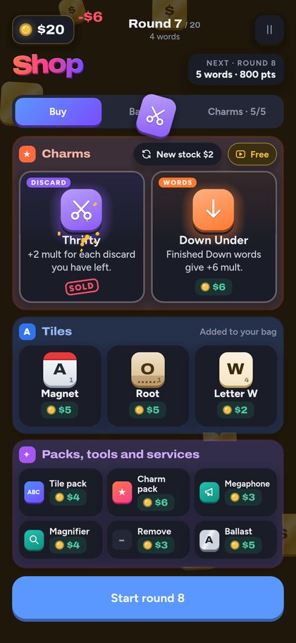 The shop: charms, tiles, packs and tools
